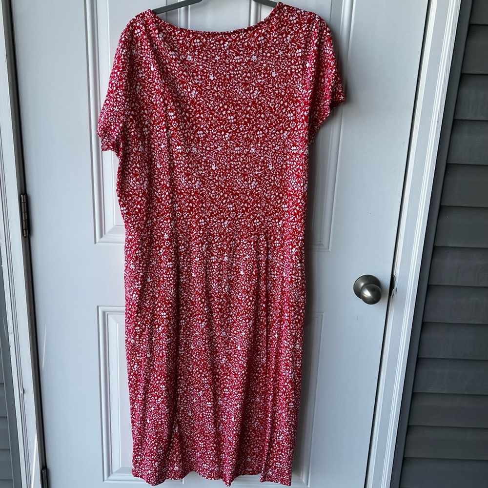 Boden Red Ditsy Floral Short-Sleeve Women's Dress Cotton Pockets Size US 16 Long - Picture 3 of 6